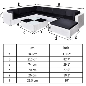 Set mobilier de grădină cu perne, 8 piese, alb, poliratan - Img 6