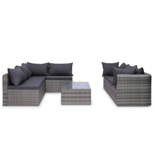 Set mobilier de grădină cu perne, 8 piese, gri, poliratan - Img 3