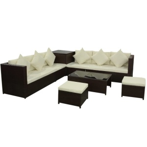 Set mobilier de grădină cu perne, 8 piese, maro, poliratan - Img 2