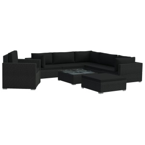 Set mobilier de grădină cu perne, 8 piese, negru, poliratan - Img 2