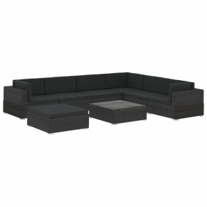 Set mobilier de grădină cu perne, 8 piese, negru, poliratan - Img 2