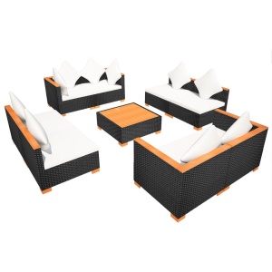 Set mobilier de grădină cu perne, 9 piese, negru, poliratan - Img 8