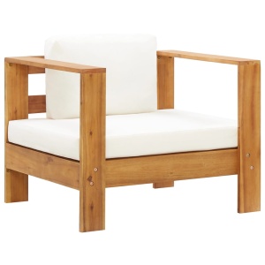 Set mobilier grădină cu perne, 4 piese, crem, lemn masiv acacia - Img 2