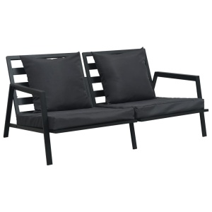 Set mobilier grădină cu perne, 4 piese, gri, inchis aluminiu - Img 2
