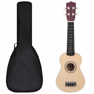 Set ukulele soprano, cu husă, pentru copii, lemn deschis, 21"