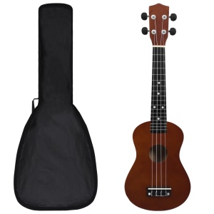 Set ukulele soprano, cu husă, pentru copii, lemn inchis, 23"