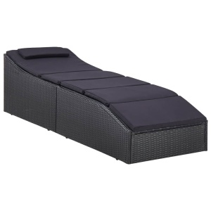 Șezlong cu pernă, negru, poliratan - Img 2