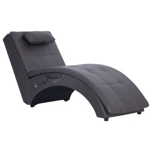 Șezlong de masaj cu pernă, gri, piele artificială - Img 2
