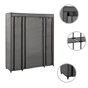 Șifonier cu bare și compartimente, gri, 150x45x176 cm, textil - Img 3