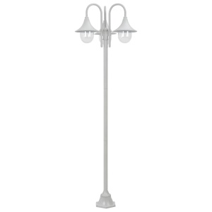 Stâlp iluminare grădină, E27, 220 cm, aluminiu, 3 lămpi, alb - Img 2