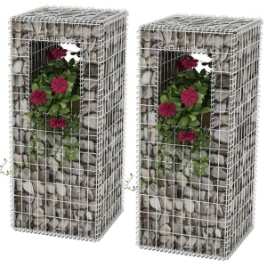 Stâlpi coș gabion/jardiniere din oțel, 2 buc., 50 x 50 x 120 cm