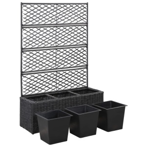 Strat inălțat spalier 3 ghivece negru 83x30x130 cm poliratan - Img 4