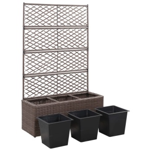 Strat inălțat spalier cu 3 ghivece maro 83x30x130 cm poliratan - Img 4