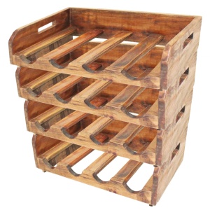 Suporturi sticle de vin, 4 buc, 16 sticle, lemn masiv reciclat