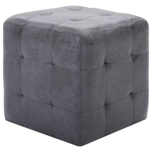 Taburet, 2 buc., gri, 30x30x30 cm, piele intoarsă ecologică - Img 2