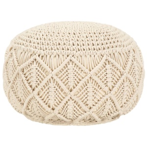 Taburet puf macrame lucrat manual, 45 x 30 cm, bumbac