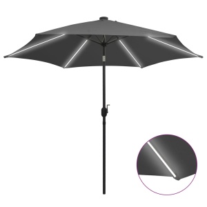 Umbrelă de soare cu LED și stâlp aluminiu, antracit, 300 cm
