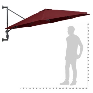 Umbrelă de soare de perete, stâlp metalic, roșu vișiniu, 300cm - Img 7