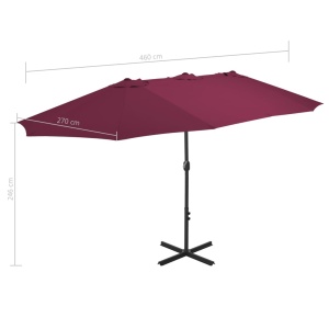 Umbrelă soare exterior, stâlp aluminiu, roșu bordo, 460x270 cm - Img 7