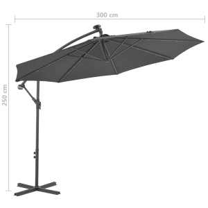 Umbrelă suspendată cu LED și stâlp din oțel, antracit, 300 cm - Img 7
