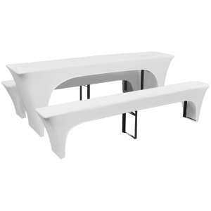 3 huse elastice pentru masă și bănci berărie 220 x 70 x 80 cm, alb - Img 2