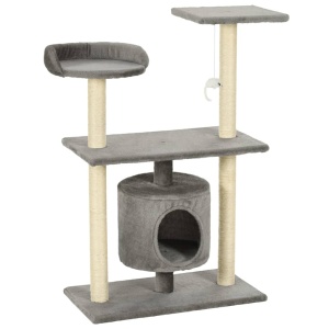 Ansamblu pentru pisici cu stâlpi din funie de sisal, 95 cm Gri - Img 2