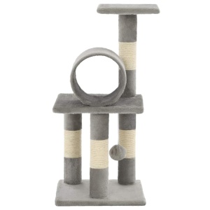 Ansamblu pentru pisici, stâlpi din funie de sisal, 65 cm, gri - Img 3