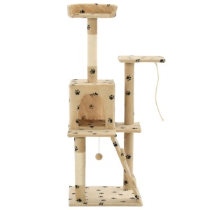 Ansamblu pisici, stâlpi funie sisal,120 cm bej, imprimeu lăbuțe - Img 2