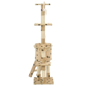 Ansamblu pisici stâlpi funie sisal, 138 cm imprimeu lăbuțe, bej - Img 8