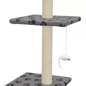 Ansamblu pisici, stâlpi funie sisal 260 cm imprimeu lăbuțe Gri - Img 5