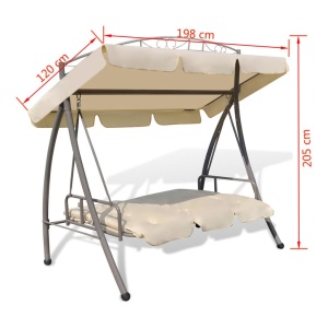 Balansoar de exterior extensibil cu copertină, alb nisipiu - Img 6
