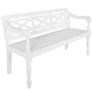 Bancă Batavia, alb, 136 cm, lemn masiv mahon