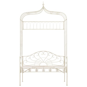 Bancă de grădină, alb vintage, 122 cm, fier - Img 2