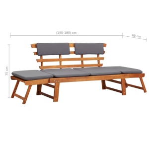 Bancă de grădină cu perne 2-in-1, 190 cm, lemn masiv de acacia - Img 9