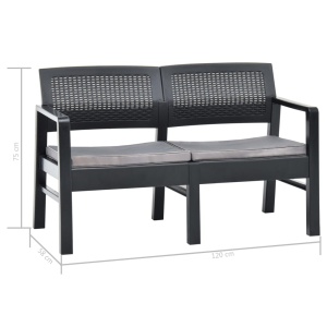 Bancă de grădină de 2 locuri cu perne, antracit, 120cm, plastic - Img 5