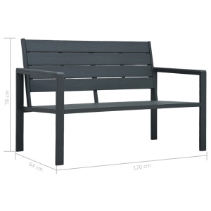 Bancă de grădină, gri, 120 cm, HDPE, aspect de lemn - Img 5