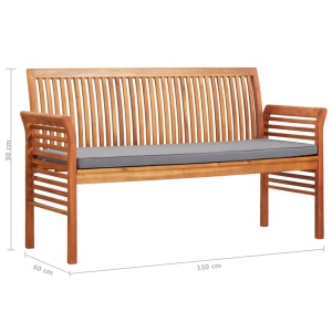 Bancă grădină cu 3 locuri &amp; pernă, 150 cm, lemn masiv acacia - Img 6