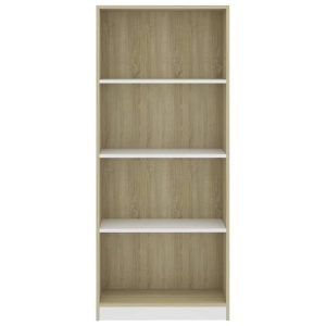 Bibliotecă 4 rafturi, alb&stejar Sonoma, 60 x 24 x 142 cm, PAL - Img 4