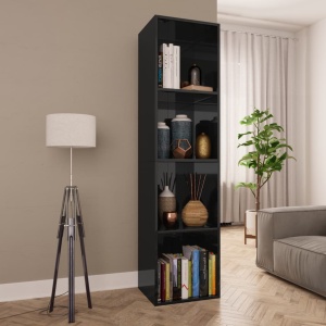 Bibliotecă/Comodă TV, negru lucios, 36 x 30 x 143 cm, PAL
