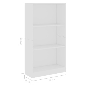 Bibliotecă cu 3 rafturi, alb, 60 x 24 x 108 cm, PAL - Img 5