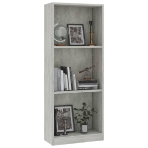 Bibliotecă cu 3 rafturi, gri beton, 40 x 24 x 108 cm, PAL - Img 3
