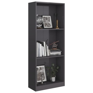 Bibliotecă cu 3 rafturi, gri lucios, 40 x 24 x 108 cm, PAL - Img 3
