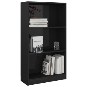 Bibliotecă cu 3 rafturi, negru extralucios, 60x24x108 cm, PAL - Img 3