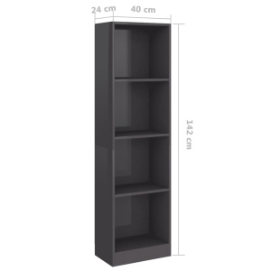 Bibliotecă cu 4 rafturi, gri extralucios, 40 x 24 x 142 cm, PAL - Img 5