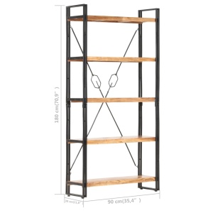Bibliotecă cu 5 rafturi, 90 x 30 x 180 cm, lemn masiv de acacia - Img 5