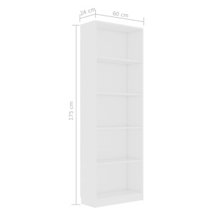 Bibliotecă cu 5 rafturi, alb, 60 x 24 x 175 cm, PAL - Img 5
