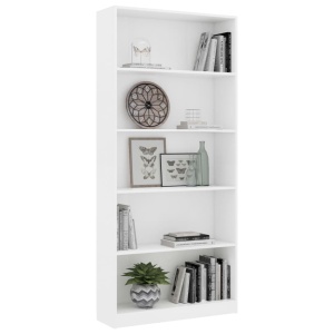 Bibliotecă cu 5 rafturi, alb, 80 x 24 x 175 cm, PAL - Img 3