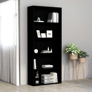 Bibliotecă cu 5 rafturi, negru, 80 x 30 x 189 cm, PAL
