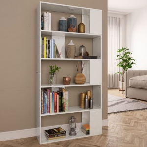 Bibliotecă/Separator cameră, alb extralucios, 80x24x159cm, PAL