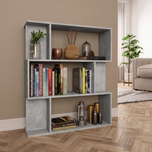 Bibliotecă/Separator cameră, gri beton, 80 x 24 x 96 cm, PAL